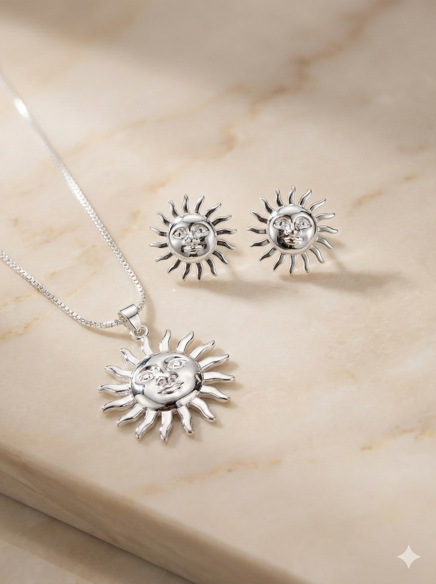 Juego collar y aretes Sol Cara